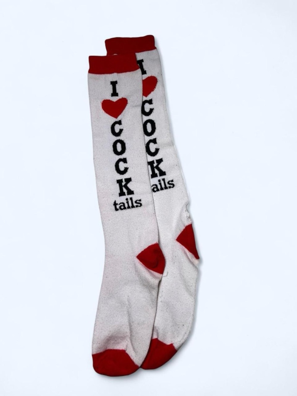 Unbranded White & Red Novelty Knee-High Socks - I Love Cocktails Design